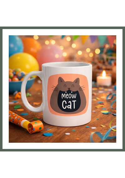 Bezos Meow Cat Sevimli Kedi Tasarımlı Porselen Kupa Model 66 Eğlenceli Kahve & Çay Kupası Hediyelik Bzstk Diğer