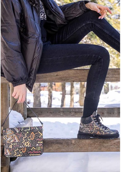 Kadın Vegan Deri Siyah Bot - Good Fortune - Black Tasarım Multicolor