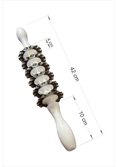 Büyük Geniş 4 Cm Aralıklı Paslanmaz Çelik Dalgalı Tırtıklı 6 Bıçaklı Mantı Hamur Merdanesi Oklavası