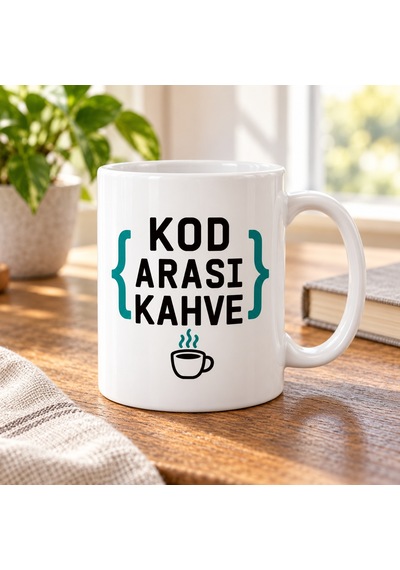 Kod Arası Kahve Tasarımlı Porselen Kupa - Model 323 Çok Renkli