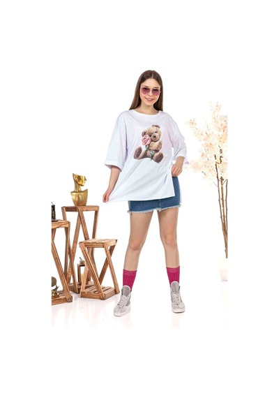 Kadın Oversize Bear Baskılı Tshirt (534304769)
