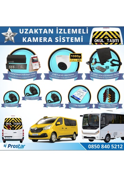 Okul Servis Kamera Sistemi Seti Uzaktan izlemeli 4 Kameralı 7" H
