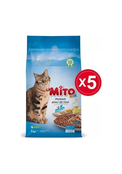 La Mito Mix Tavuklu ve Balıklı Yetişkin Kedi Maması 5 x 1 KG