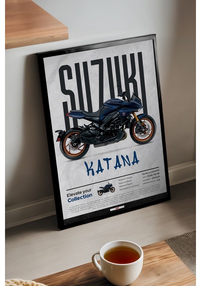 Suzuki Katana Siyah Ahşap Çerçeveli Poster, Dekoratif Motosiklet Duvar Tablosu