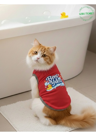 Kırmızı Beni Yıka Baskılı Kedi Ve Köpek Kıyafeti Evcil Hayvan Tişörtü Elbisesi Xsmall/xs/beden 0