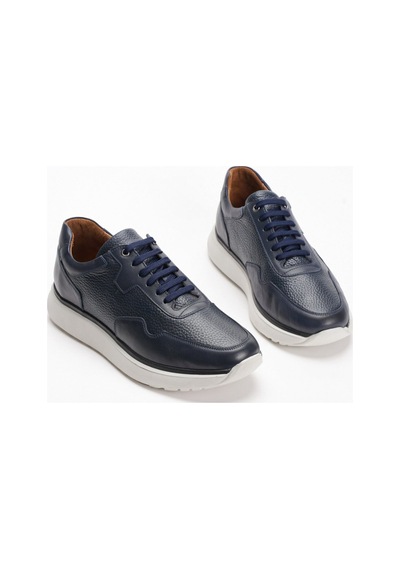 Fame Step Hakiki Deri Erkek Yürüyüş Ayakkabısı Casual Comfort Bağcıklı Ortopedik Günlük Rahat Taban Lacivert Sneaker Palermo
