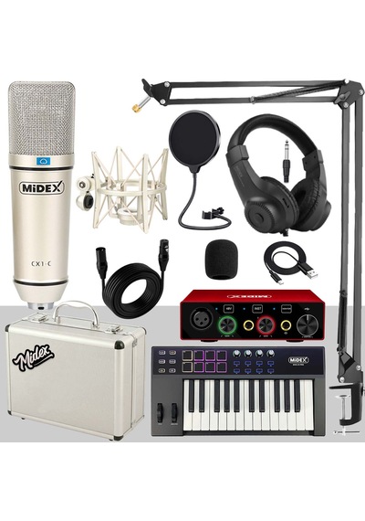 Midex Midi Paket-3 Stüdyo Ekipmanları Seti Ses Kartı Midi Klavye