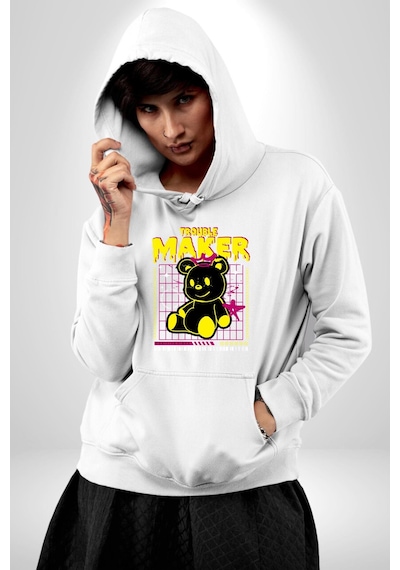 Baş Belası Teddy Kadın Erkek Beyaz Kapüşonlu Sweatshirt Hoodie Beyaz