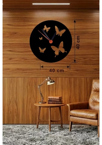 Mey İthalat Uçuşan Kelebekler Tasarım Ahşap Duvar Saati - 40x40 Cm Dekoratif Çok Renkli