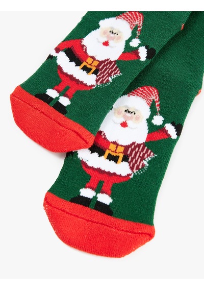 Koton Pamuklu Noel Baba Baskılı Çorap Yeşil 7wkb80045aa