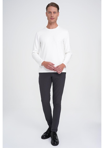 Efor Comfort Fit Bisiklet Yaka Uzun Kol Casual Ekru Tişört Ts 892 Ekru