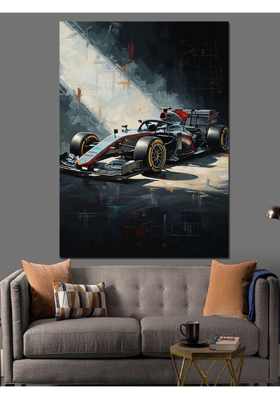 Ahşap Tablo Yarış Pistinde Hızlanan F1 Arabası