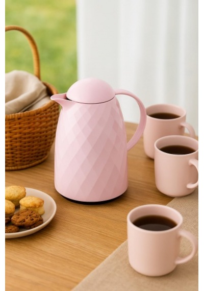 1 Lt Akrilik Soft Pembe Çay Termosu 12 Saat Sıcak 24 Saat Soğuk Beyaz - Şeffaf
