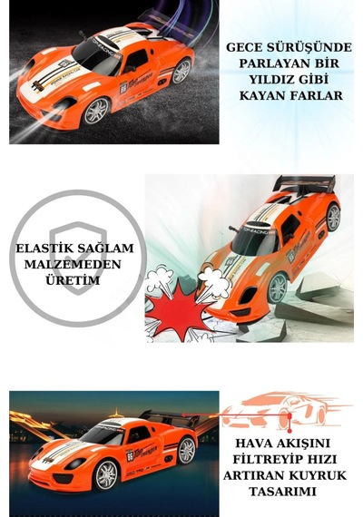 1:12 Ölçek Uzaktan Kumandalı Şarjlı Drift Arabası - Büyük Boy Işıklı Ve Sesli Yarış Arabası Turuncu Beyaz