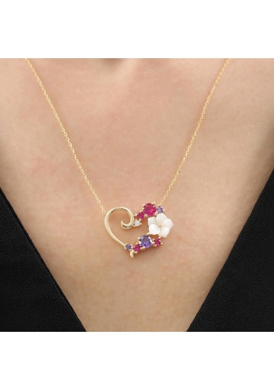 Aşk Senfonisi Manolya Çiçeği Gold Renk Flowers Gümüş Kolye