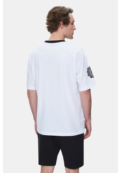 Ucla Keıth Beyaz Bisiklet Yaka Baskılı Oversize Erkek Tshirt Beyaz