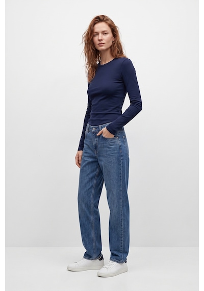 Elemge %95pamuk %5likra Vücuda Oturan Magic Fit Lacivert Kadın Stretch Uzun Kollu T-shirt Compact Penye Esnek Basic Tişört Elastan Bluz