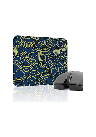 Sarı Lacivert 22x18 Taraftar Gaming Oyuncu Mouse Pad Kaymaz Taban Küçük Fare Altlığı Topography