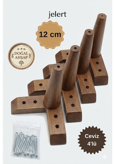 Masif Gürgen Ahşap 12 Cm Koyu Ceviz-4'lü, Mobilya Yükseltme Ayağı, Robot Süpürge Uyumlu, 1. Sınıf Gürgen Ağacı, Kanepe Berjer Koltuk Tv Ünitesi Yükseltici Ayak