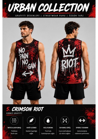 Beydex Erkek Nem Emici Hızlı Kuruma Urban Collection Sporcu Sıfır Kol T-shirt Gym Kırmızı