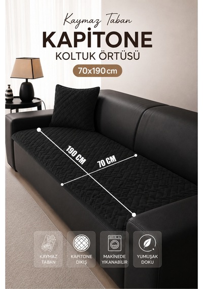 Kaymaz Taban Kapitone Koltuk Örtüsü Çekyat Koruyucu 70x190 Cm Siyah