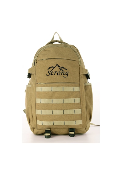 Strong Unisex Kanvas Kumaş Laptop Bölmeli Outdoor Sırt Çantası Dağcı Sırt Çantası Bej