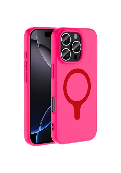 Maks Technology iPhone Uyumlu 16 Pro Max Kılıf M-safe Şarj Özellikli Mkst Aris Silikon Kapak - Koyu Pembe
