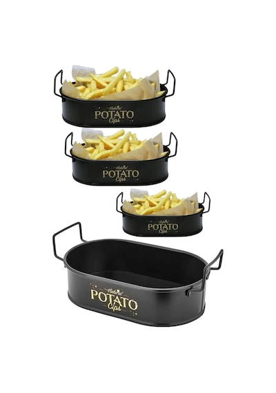 Potato Mini Oval Patates & Cips Sunumluk 21 Cm 4 Adet Siyah Siyah