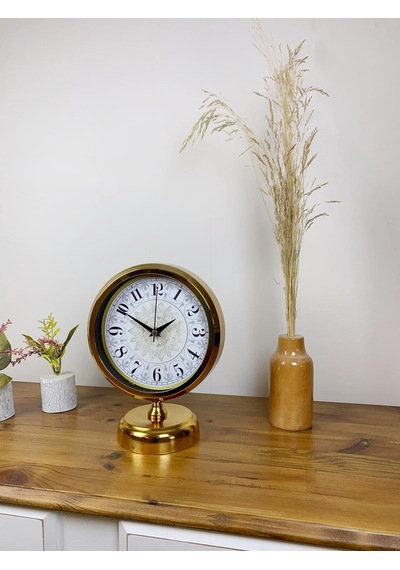 Gold Metal Çini Desen Masa Saati 25 20 Cm Renkli