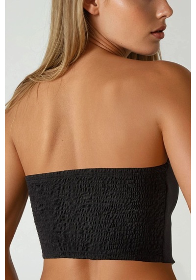 Hiccup Arkası Gipeli Straplez Crop Top Siyah