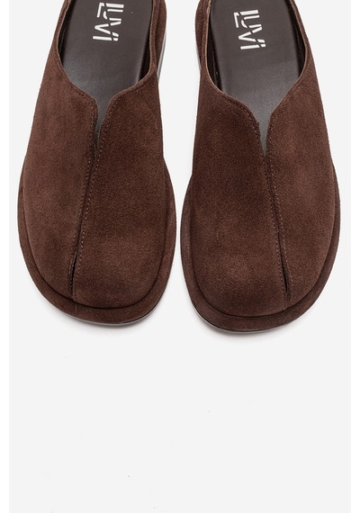 Luvishoes Tansy Kahverengi Süet Hakiki Deri Önü Kapalı Kadın Terlik