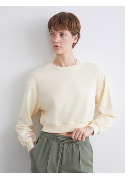 Lcw Eco Ekru Bisiklet Yaka Nakışlı Kadın Sweatshirt