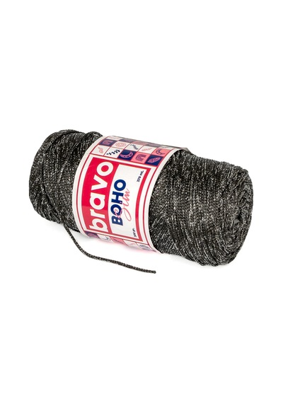 Boho Simli Polyester Makrome İplik 200 Gr 270 Metre Renk Kodu: 067g -koyu Gri Gümüş