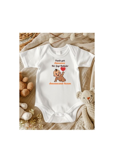 Lupi Anneanne Tasaımlı Bebek Zıbın % 100 Pamuk Unisex 107 ekru