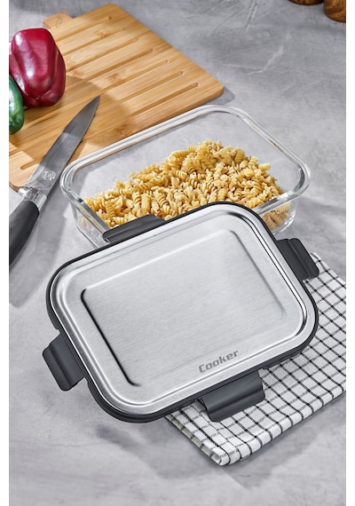 Cooker 1500 Ml Cam Saklama Kabı - Sızdırmaz, Paslanmaz Çelik Kapaklı, Gıda Saklama
