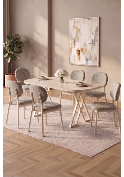 Hooli 90x168 Traverten Mdf Masa, Metal X Ayak, Metal Sandalye, 6 Kişilik Mutfak Masası Takımı Ve Yemek Masası Takımı Cappuccino Hooli 90x168 Traverten Mdf Masa, Metal X Ayak, Metal Sandalye, 6 Kişilik Mutfak Masası Takımı Ve Yemek Masası Takımı Cappuccino