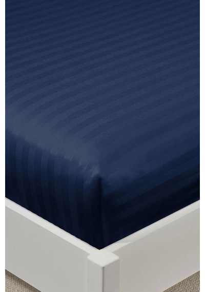 Varol %100 Pamuk Saten Stripe Battal Boy King Size Lastikli Çarşaf Takımı 30 Cm 2 Yastık Kılıf Lacivert