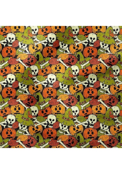 Happy Halloween Yeşil Zemin Üzerinde Korkunç Yüzlübal Kabakları Ve Kurukafalar Ve Kemikler Cadılar Bayramı
