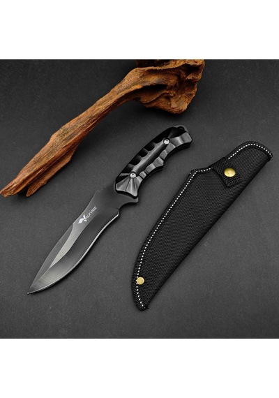Valkyrie 26 Cm Büyük Boy Çelik Sabit Bıçak Outdoor Kamp Av Bıçağı + Kılıf Ergonomik Paslanmaz Çelik Siyah Siyah