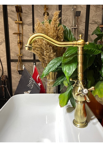 İsaoğlu Yapı Mat Gold Mutfak Bataryası Antik Gold Evye Musluğu Antik Rustik Batarya Aç Kapa Sistem Gold