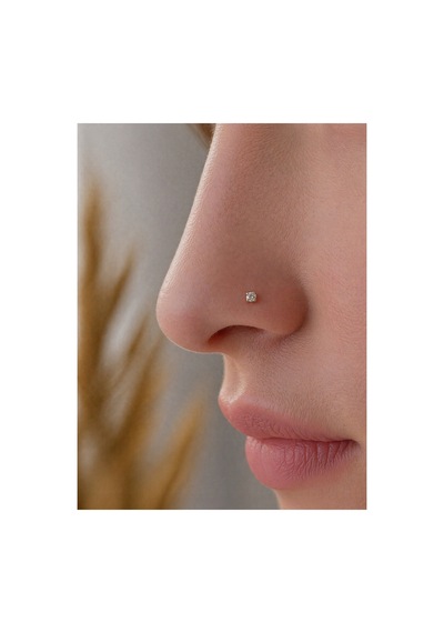 Altın Nokta Tektaş Geçmeli Hızma Burun Piercing 14 Ayar