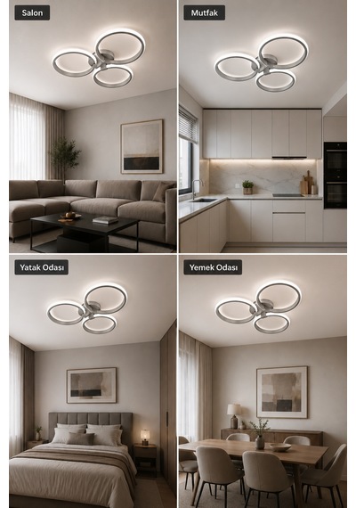 Yuno Led Plafonyer Avize Beyaz Işık Gri