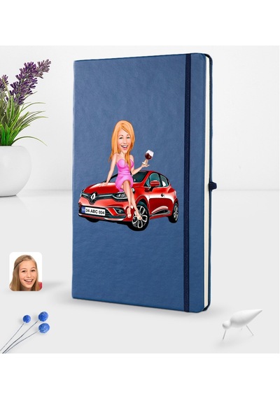 Kişiye Özel Plakalı Kadın Renault Clio Karikatürlü Lacivert Termo