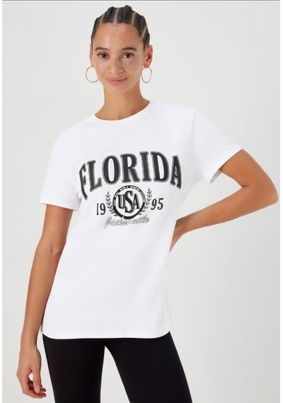 %100 Pamuk Florida Baskılı T-shirt 2731 001