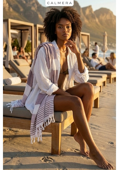 Calmera Natura Peştemal Pamuk - Doğal Saçaklı Plaj, Deniz, Havuz, Spa, Sauna, Spor, Seyahat Havlusu - Lila