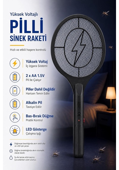 Lexroo Pilli Sinek Raketi Sivrisinek Karasinek Haşere Öldürücü Sineklik Haşere Aleti Z007