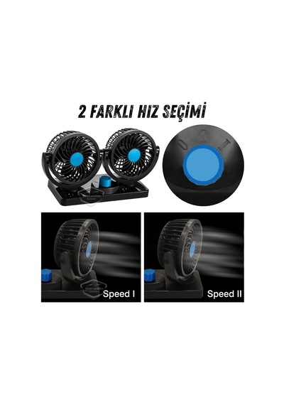 Üniversal Oto Ofis Araç İçi Torpido Üstü Vantilatör Çift Başlıklı Çakmaklık Girişli 2 Kademeli Soğutucu Fan 360 Dönebilen Ultra Sessiz Araç Fanı 12v Mavi 00 Şüscaroto Aksesuar
