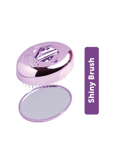 Premium Shinybrush Saç Fırçası - Kendini Temizleyen, Aynalı, Çanta Boy - Compact Detangling To Go Mor