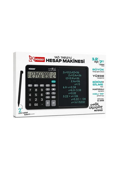 Dordoi Mikro Cl-8455 Yazı Tabletli Hesap Makinesi Siyah 12 Haneli, 7 İnç Dijital Notepad Çok Renkli