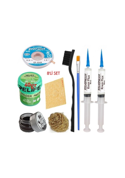 Relıfe Rl-402 Krem Lehim 183 C 40gr Havya Uç Temizleyici Seti Flux Lehim Toplama Cp-2515 Emme Teli Fırça Set02